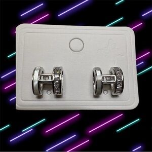 Silver Stud Earrings with Clear Accents